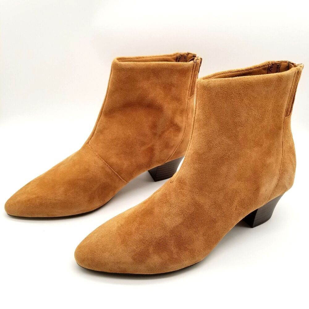 Clarks Women's Teresa Ankle Booties Sz 9 M‎ Brown Suede Zip Back Block Heel